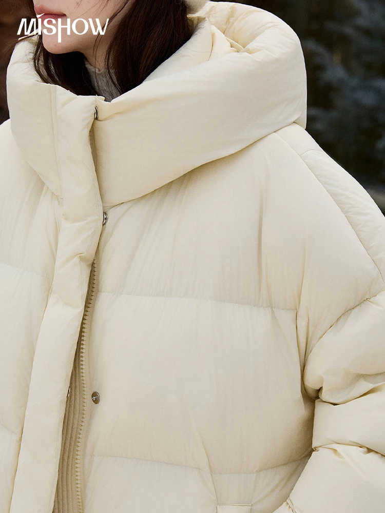 MISHOW suave 90 chaqueta con capucha de terciopelo para mujer 2025 chaqueta de pan amarillo leche de invierno chaqueta suelta abrigo de terciopelo cálido MXE92Y0090