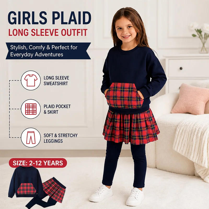Little Hand Girls Casual Outfit Toddlers Heart Print Valentines Sweatshirt with Pocket Top Long Pantskirts 2pcs Pant Set 2-12Y