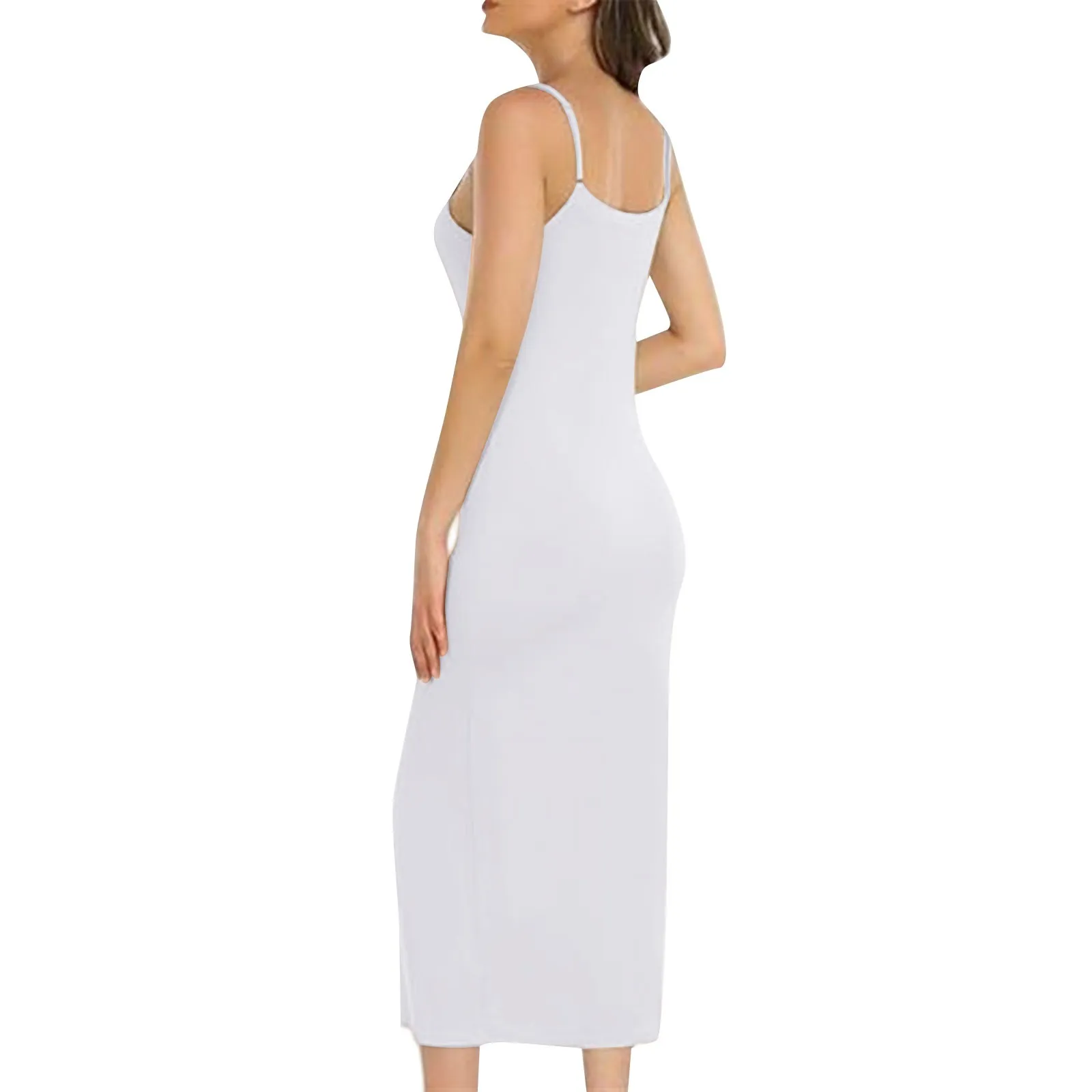 ผู้หญิงชุดเดรสยาว Basic สปาเก็ตตี้สายรัด Cami Slip Dress นุ่ม V คอ Nightgown ภายใต้ชุด Elegant สตรี