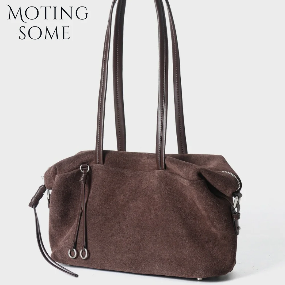 MOTINGSOME Winter Bag Luxury Suede Genuine Leather Woman Messenger Bags Underarm Boston Purses Soft Matte Tote 2026 New in