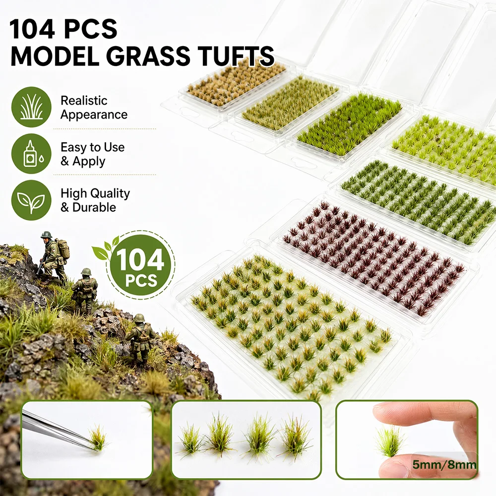 104Pcs/box Miniature 5mm/8mm Static Grass Cluster Model Kit Diy Garden Lawn Landscape Layout Materials Diorama Accessory