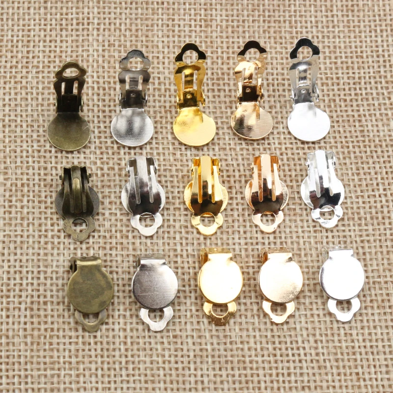10mm 50 teile/los hochwertige 5 Farben Ohr clips aus plattiertem Eisen material, Ohrringe leer/Einstellung Basis, passen 10mm Glas Cabochons
