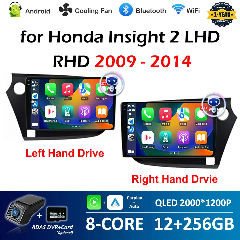 for Honda Insight 2 Left Hand Drive Right Hand Drive 2009 2010 2011 2012 - 2014 Wireless Carplay Android Auto Intelligent System