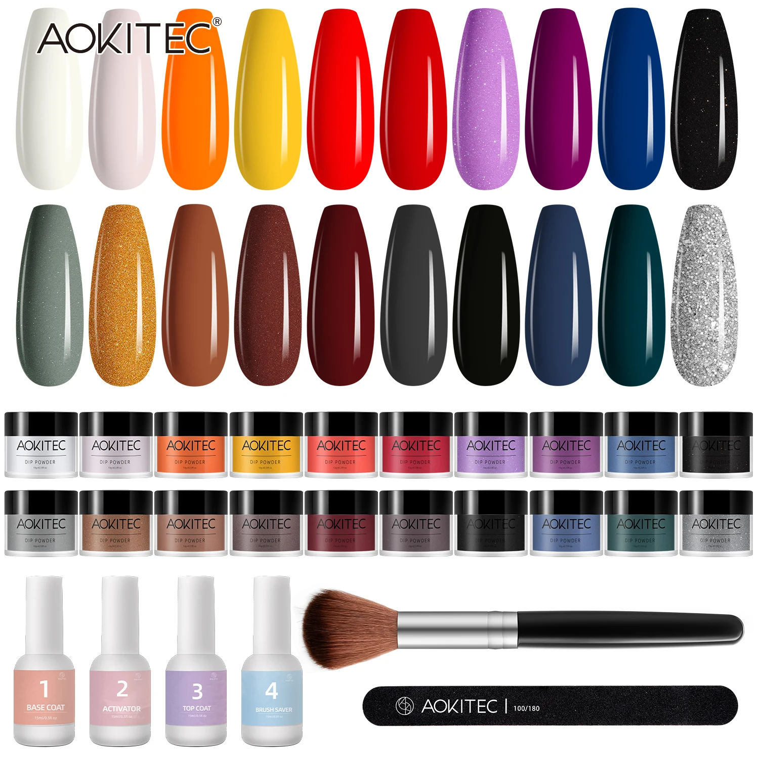 

Aokitec Nail Dipping Powder Kit Pastel Glitter Dipping Powder Starter Set for French Nails Art Decorations Manicure Colorful