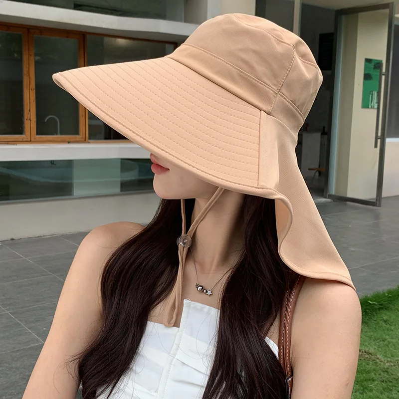 Large Brim Shawl Bucket Hat for Women Korean Versatile Foldable Fisherman Cap Outdoor Sunscreen Visors Vacation Beach Summer Hat