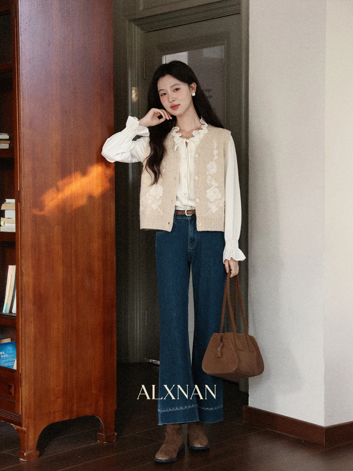 ALXNAN винтажные синие джинсы