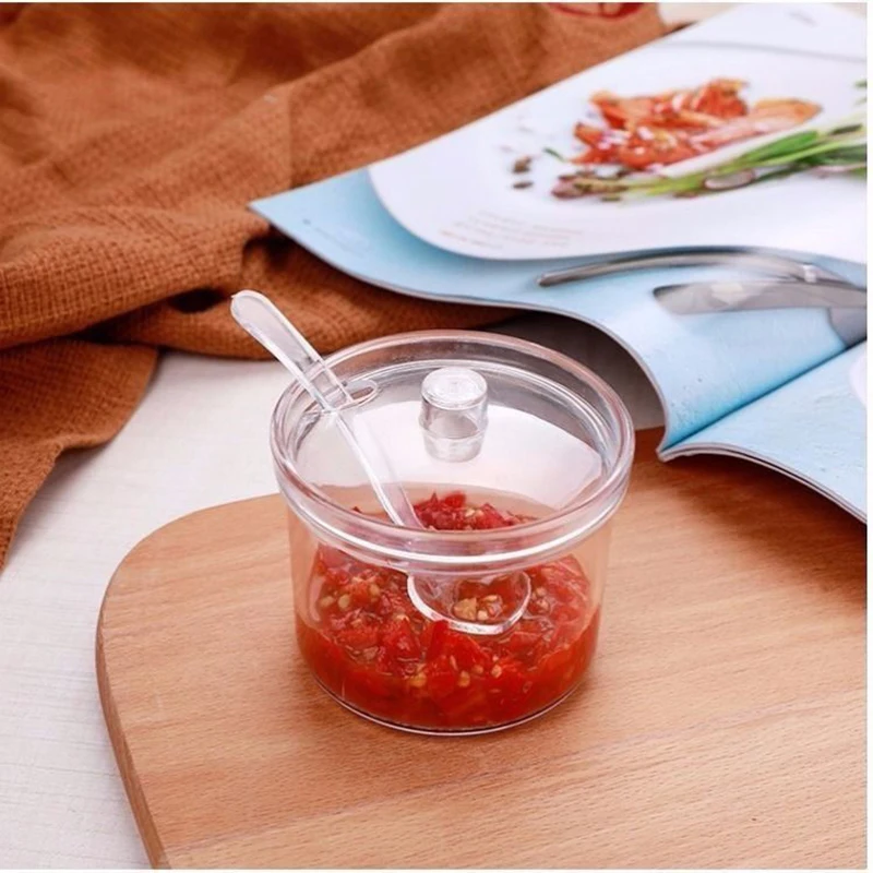 2 Pcs 210/330/400ml Plastic Transparent Kitchen Tool Pepper Seasoning Spice Jar Powder Sugar Condiments Storage Container Spoon