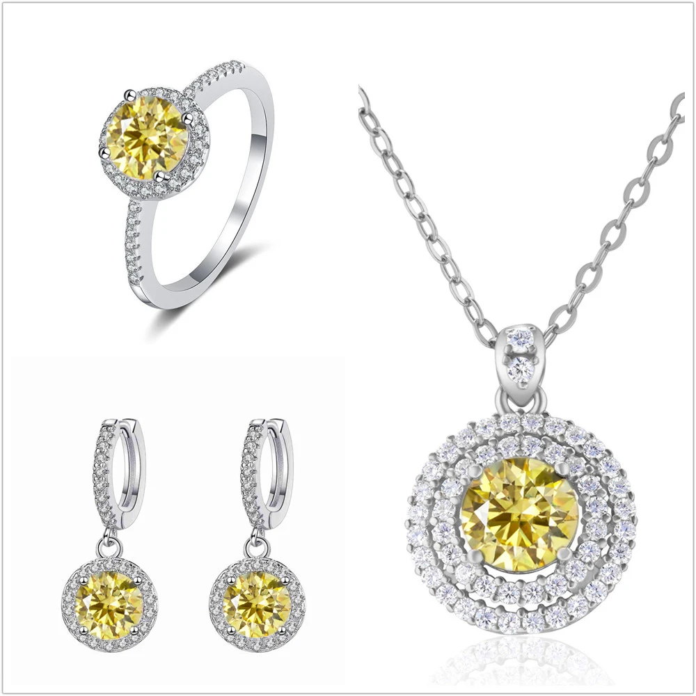 Real Moissanite Jewelry Set For Women D VVS1 Diamond 100% 925 Sterling Silver 18K Plated Pendant Necklace drop Earring Gifts