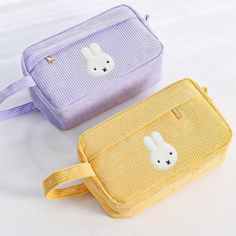 Miffy Corduroy Storage Bag Anime Cute Cartoon Large Capacity Simple Kawaii Makeup Tools Stationery with Handle Storage Bag Gift