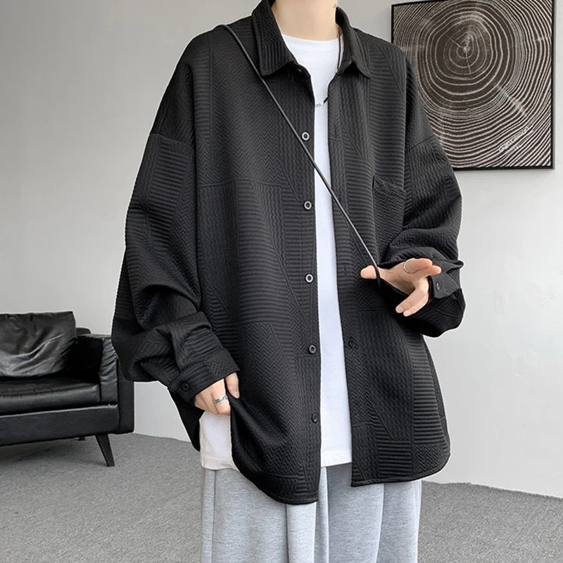 Autumn Winter Simple Pocket Men Long Sleeve Cardigan Sweatshirt Fashion Casual All-match 2xl Oversized Coat Clothing Black White