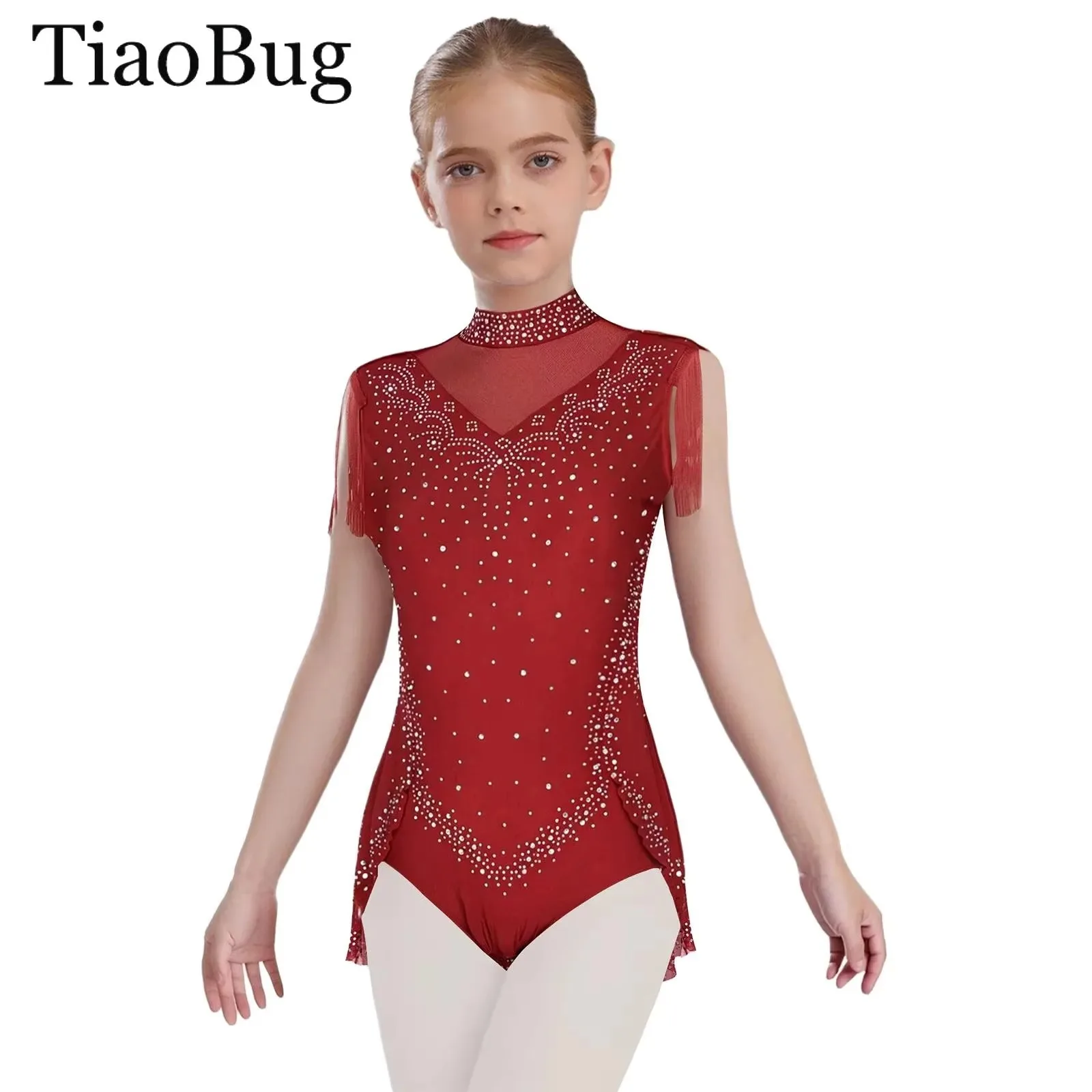 Maillot de Ballet con Lentejuelas Brillantes para Niñas, Leotardo sin Mangas con Falda de Borlas, Body para Gimnasia Rítmica, Jersey de Ballet, Disfraces de Patinaje