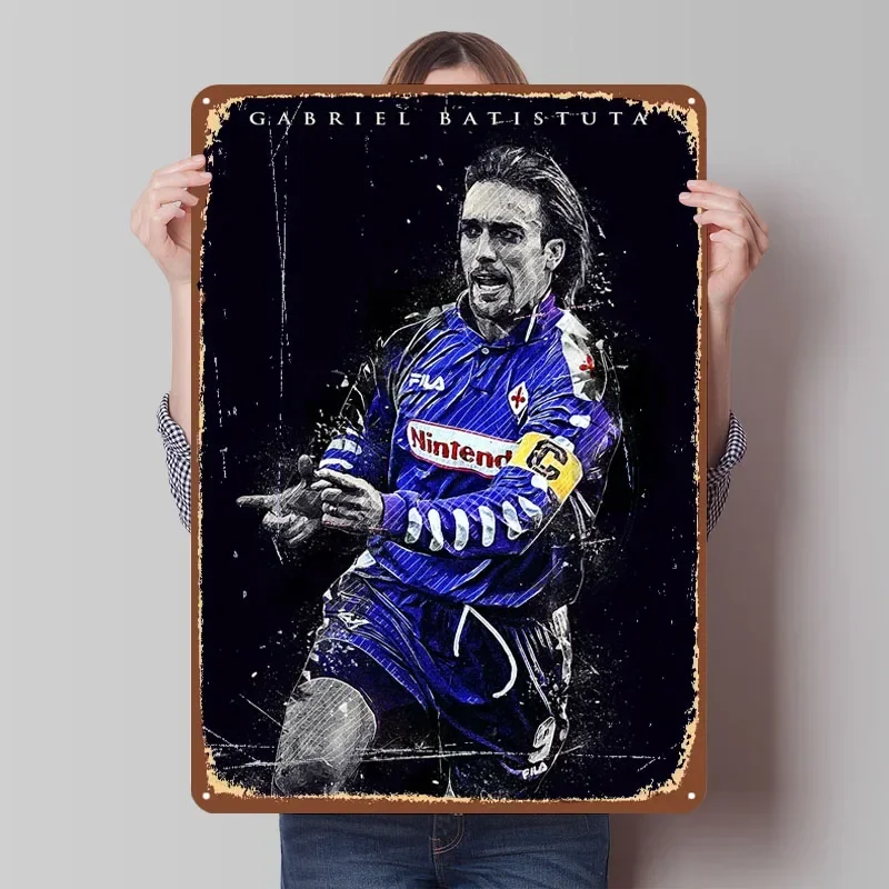 Gabriel batistuta jogador de futebol cartaz de metal decoração interior do vintage sinais de lata de metal personalizados para decoração de arte de parede