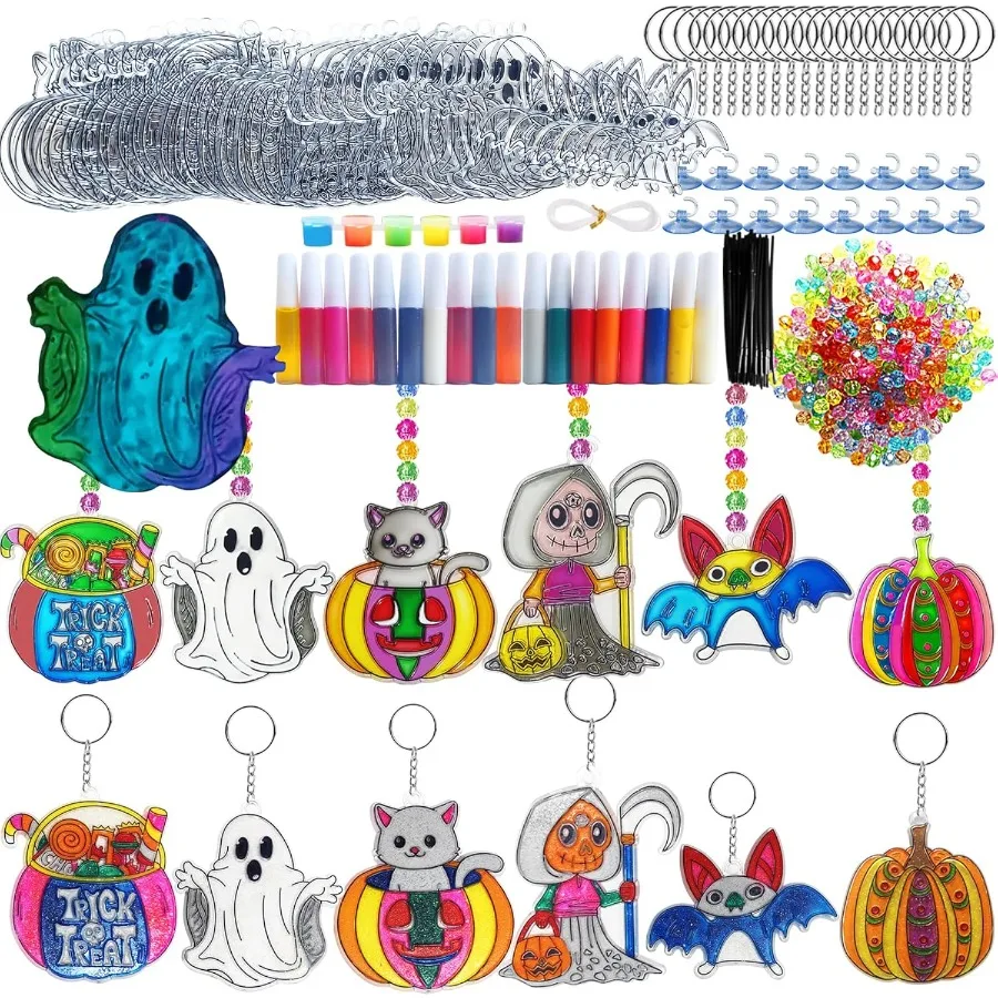 

30 комплектов брелоков «Ловец солнца» на Хэллоуин, ремесло «сделай сам», оконная краска, искусство «Ловец солнца», ведьма, тыква, летучая мышь, кошка, призрак, трюк или жизнь, солнце Ca