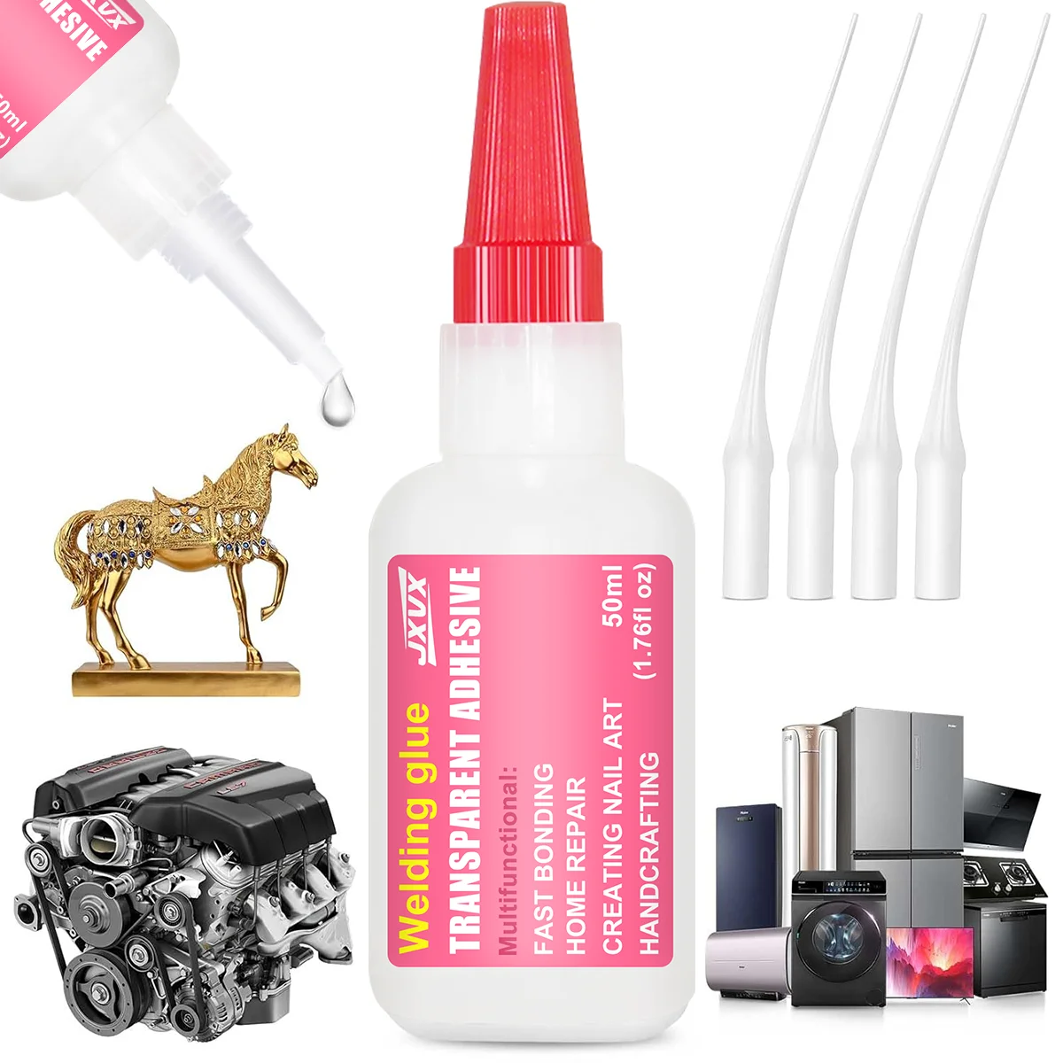 Cola transparente de secagem rápida, Super Cola 7 Segundos Reparação rápida Preenchimento Reforço Sistema de dupla adesão Resina, Resistência à água, Fórmula ecológica, delicada com os materiais, 50 g