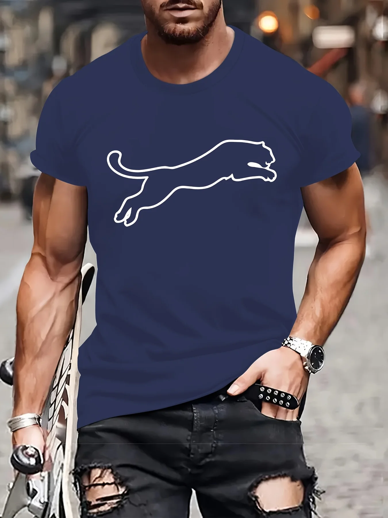 Men's Summer Pure Cotton Casual Loose Fashion Simple Smiling Face Pattern Printed Comfortable Round Neck Short Sleeved T-Shirt