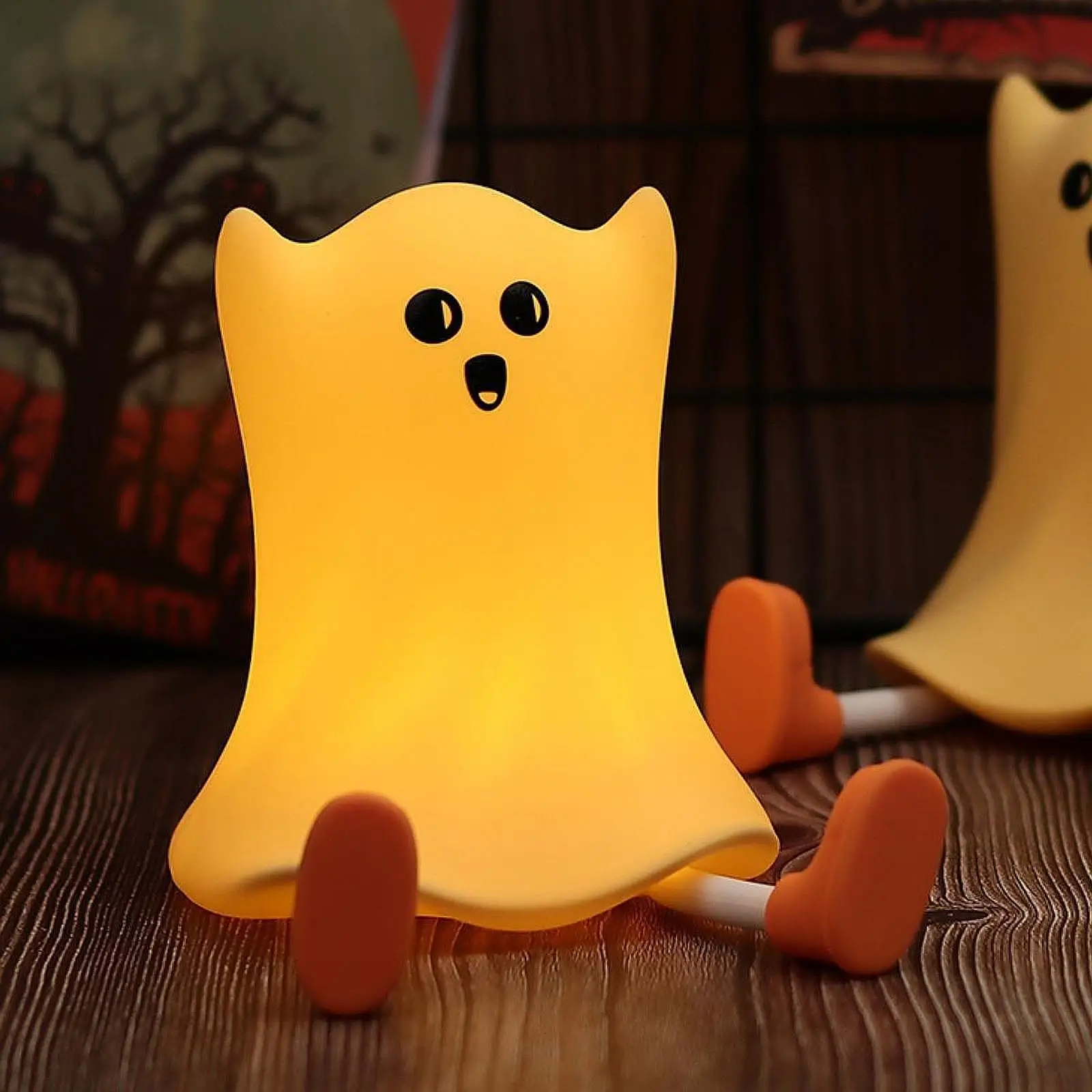 

Ночник-призрак на Хэллоуин, мягкий силиконовый, перезаряжаемый, с таймером, для детской кроватки, праздничный подарок