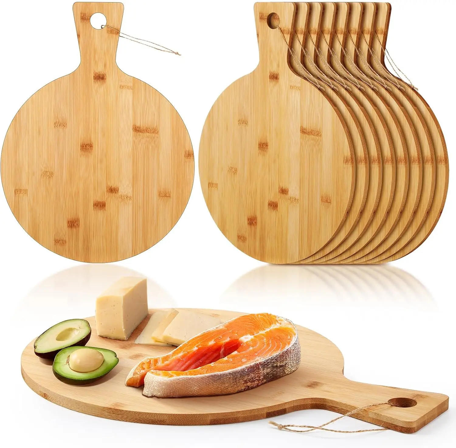

10 Pcs Bamboo Cutting Board with Handle 12 Inch Bamboo Wooden Round Cutting Board Pizza Board Kitchen Chopping Boards fo