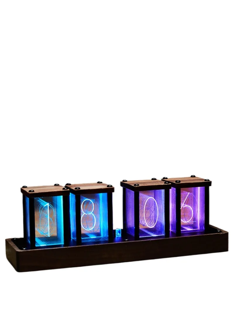 

RGB quasi-glow tube clock LED desktop creative solid wood ornament retro electronic digital clock