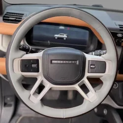 Customized DIY Carbon Fiber Suede Leather Hand Sewn Steering Wheel Cover for Land Rover Series Defender Discovery 5 Trailblazer