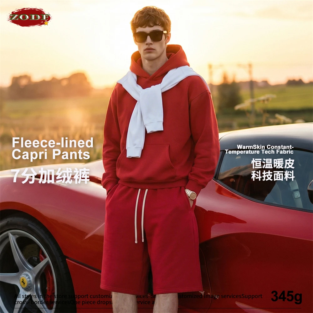 ZODF Fashion 2026 Autumn Fleece Calf-Length Pants For Man Unisex 345gsm Loose Shorts Trousers Streetwears HY1287