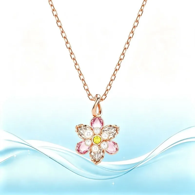 Women Sparkling Faceted Crystal Pendant Necklace, Rose Gold Plated Clavicle Chain, Hypoallergenic Fine Jewelry, Adjustable Length, Elegant Gift for Wedding Party Daily Dating Anniversary Birthday Present for Her