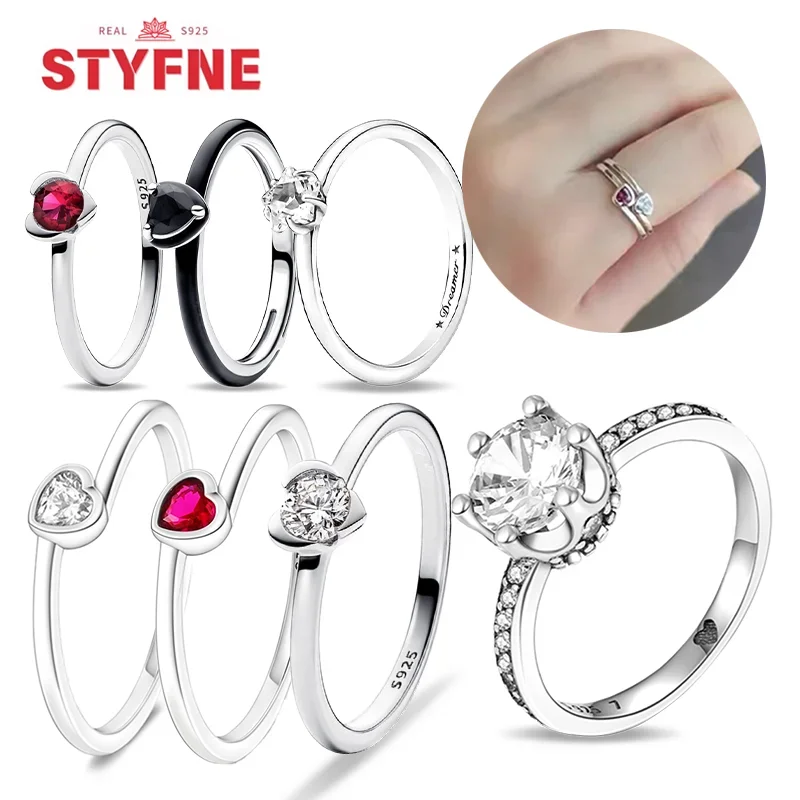 925 Sterling Silver Rings Heart Love Clear Zircon Sparkling Timeless Elegance Ring for Women Gift Fine Jewelry Anniversary