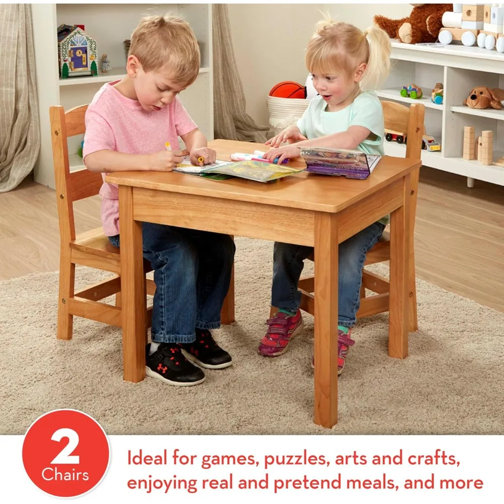 

Solid Wood Table and 2 Chairs Set - Light Finish Furniture for Playroom