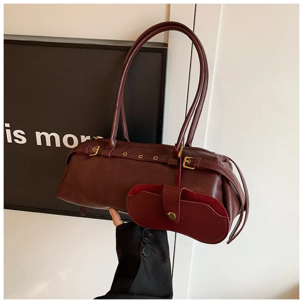Bolso Retro de cuero PU para axila, bolso de mano de gran capacidad de Color sólido, bolso de hombro con hebilla para cinturón, otoño