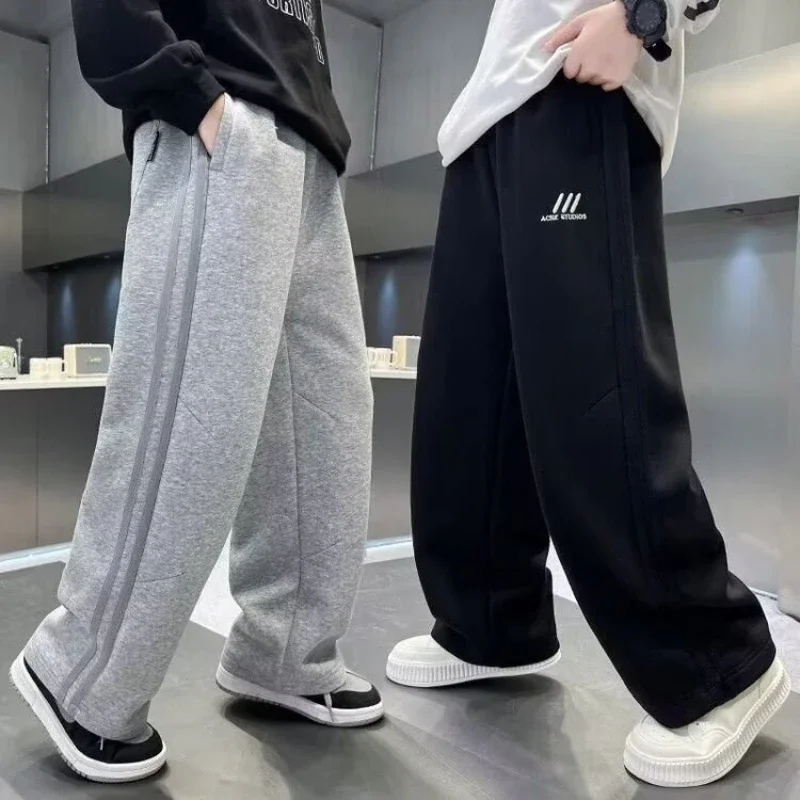 

Весенняя детская одежда, осень 2024, повседневные брюки для мальчиков, детские свободные хлопковые спортивные штаны, 110-170, черные, серые мягкие брюки для детей