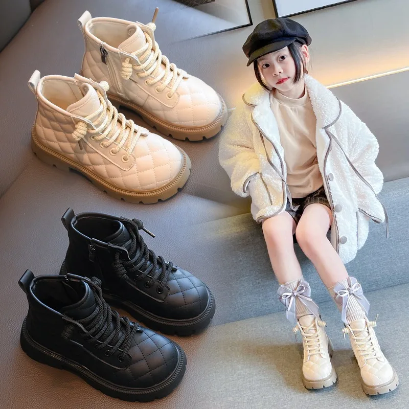 

2024 Winter New Girl's Fragrant Short Boots Soft Bottom British Style Children's Simple Princess Boots Western Style Boots