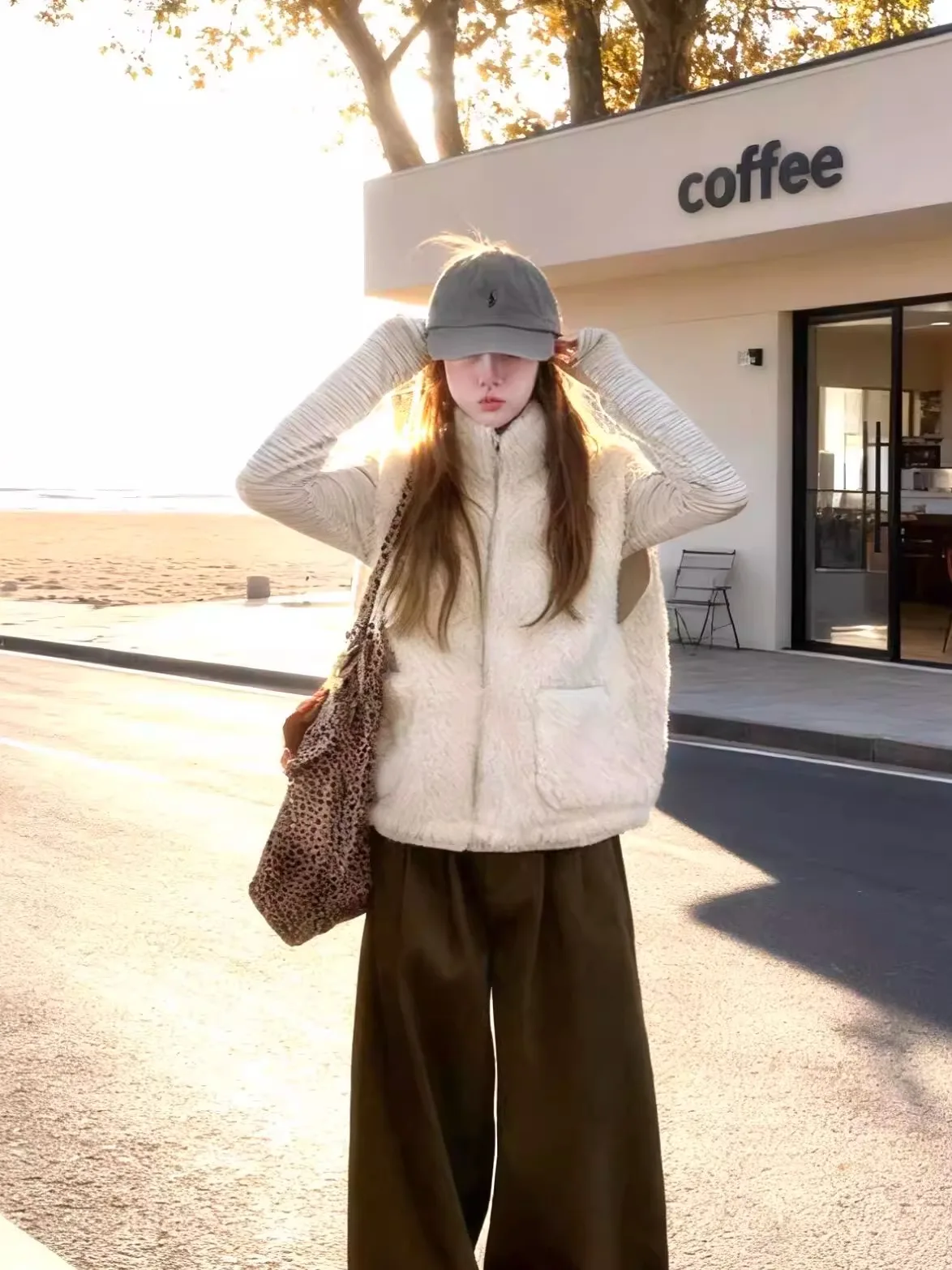 

Korean Sle Soft Lazy Fce Lamb Fur Vest Women's Autumn Winter Loose Casual oulder Top High Quali Sensation Commute Sle