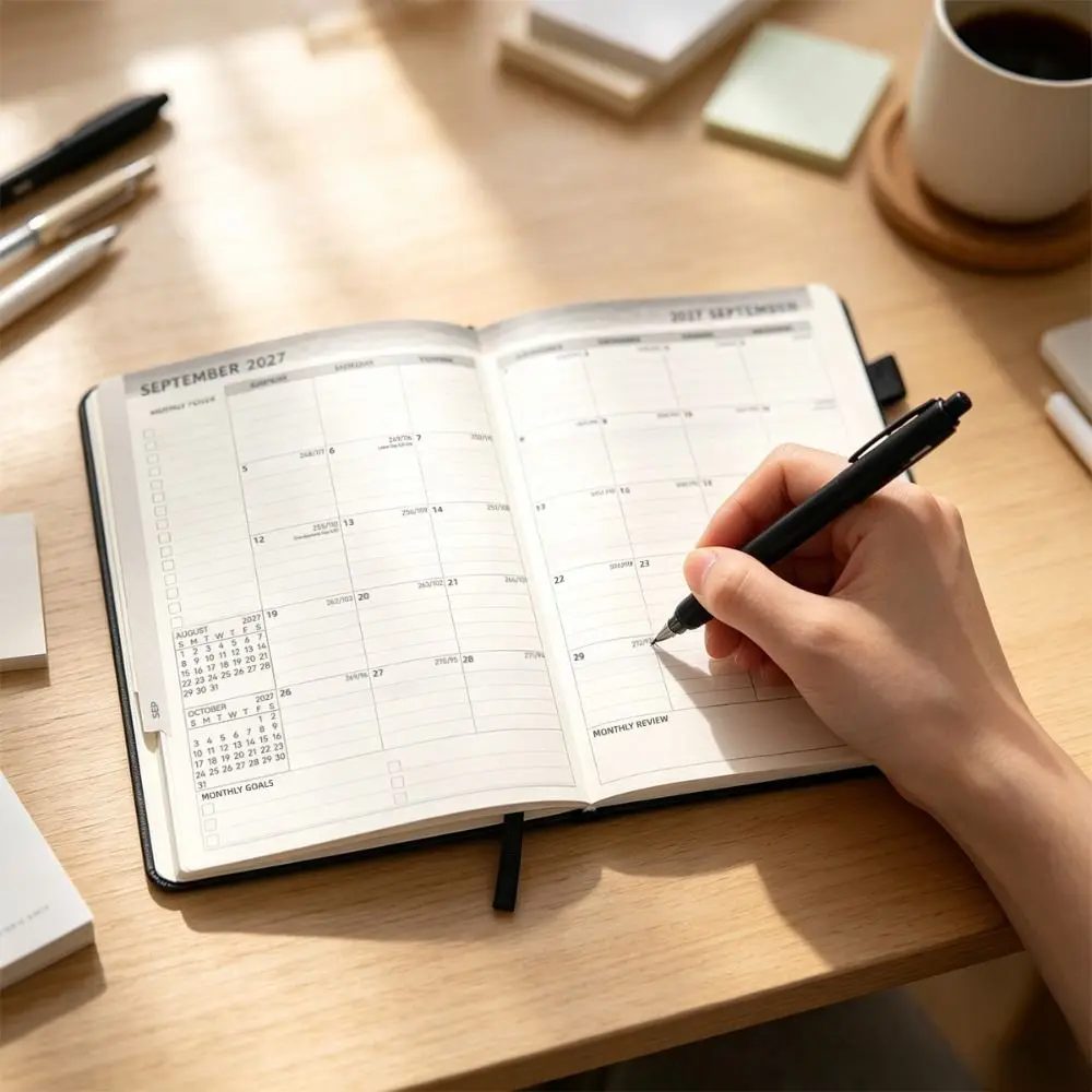 Portable A5 2027 Schedule Book To Do List Planner Reminder Agenda Book Textured PU Daily Planner Book Students