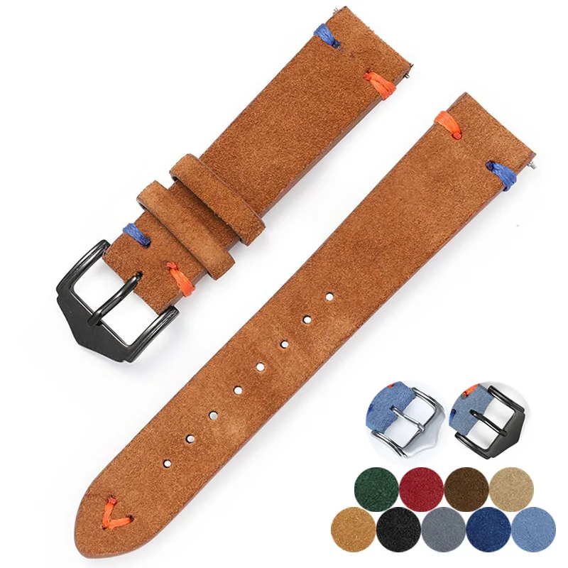 Wildlederarmband, 20 mm, 22 mm, weiches Vintage-Uhrenarmband mit handgefertigten Nähten, Schnellverschluss-Armband für Seiko Universal-Armband