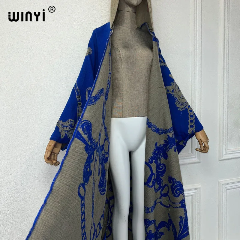 Imagem -04 - Vestido Winyi-borlas com Borlas para Mulheres Solto e Grosso Cabolsa Kaftan Quente Cabolsa de Esfregão com Capuz Abaya Feminina Roupa de Inverno Estampada Alta Qualidade