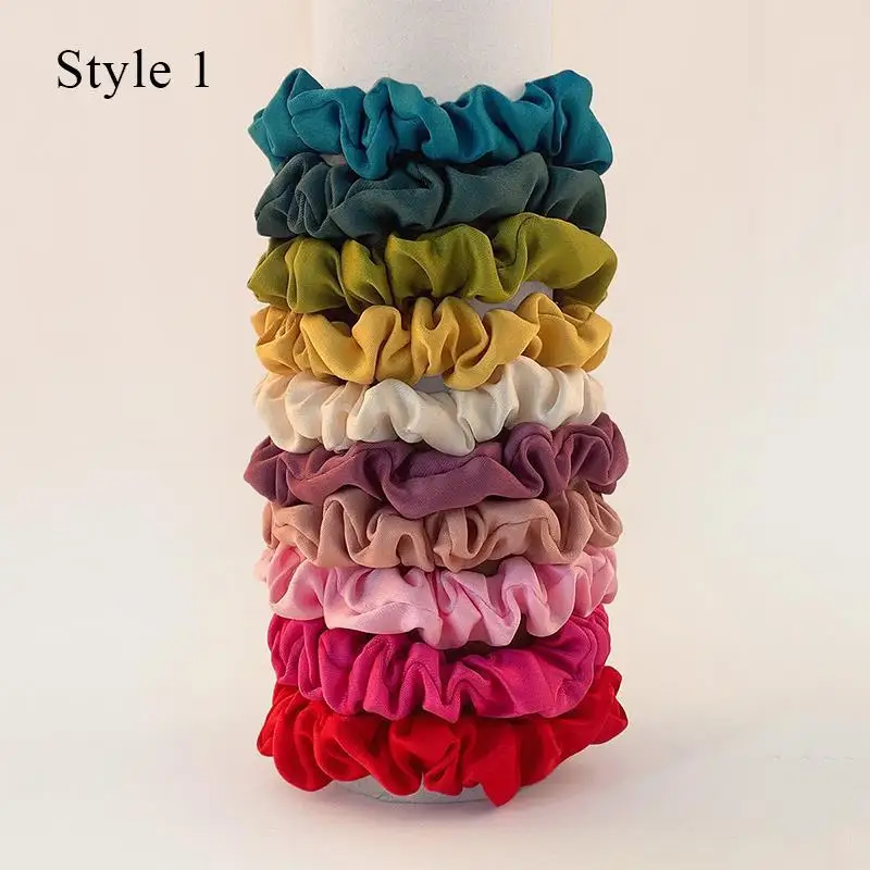 10pcs/set Woman Silk Hair Scrunchies Solid Colors Rubber Band Girls Ponytail Holders Hair Ties 6cm Hair Rope Hair Accessories