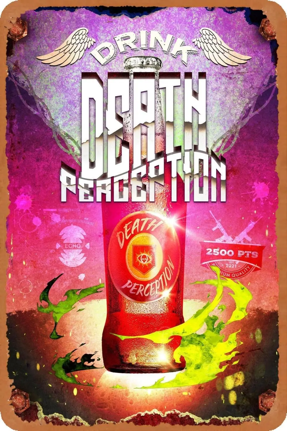 Death Perception Perk-a-Cola Metal Tin Signs  Decor Funny Chic Art Wall Decort Home Yard Signs Bar Hotel Cafe Pub Indoor Outdoor