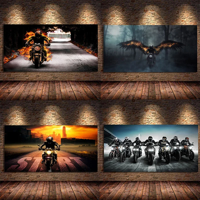 Modern Art Motorcycle Fog Load Posters and Prints Canvas Painting Black and White Wall Pictures for Living Room Cuadros