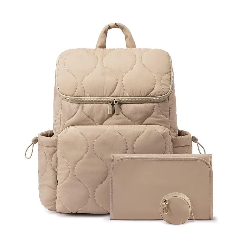Mommy Backpack with Waterproof Diaper Pad Travel Diaper Bag Fashionable Baby Diaper Bag Quilted Puffy Lightweight Padded Daypack