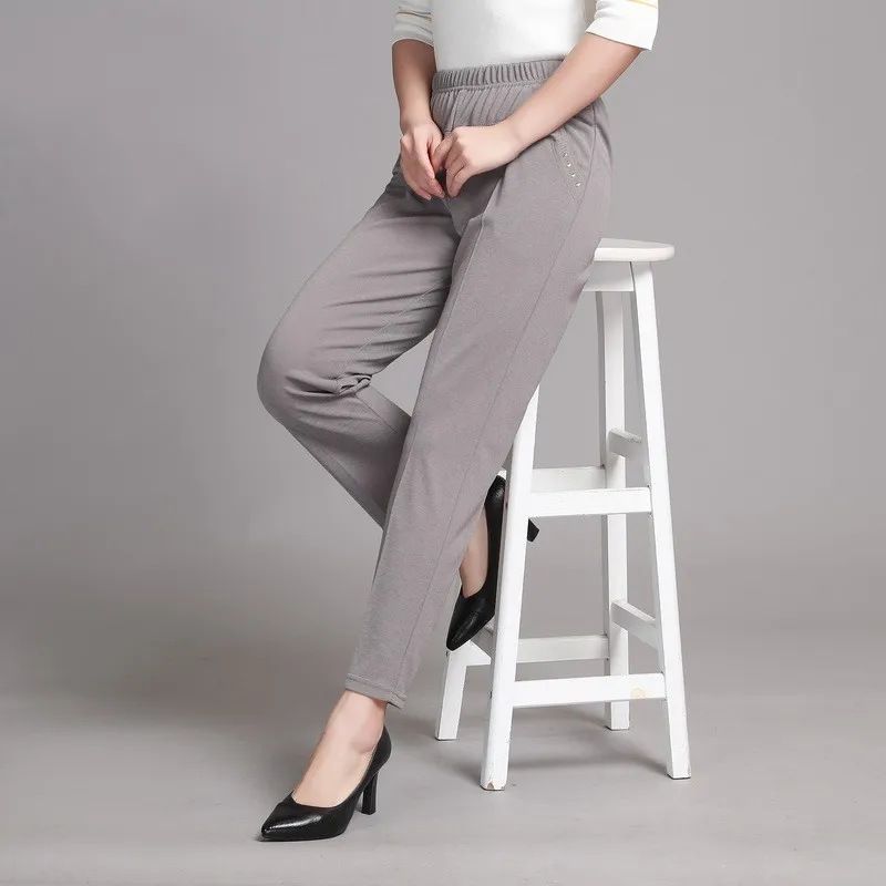 5XL 6XL 7XL 8XL Women Summer Pants Plus size Elastic High Waist Casual Ninth Pants Middle-aged Elderly Female Straight Mom Pants