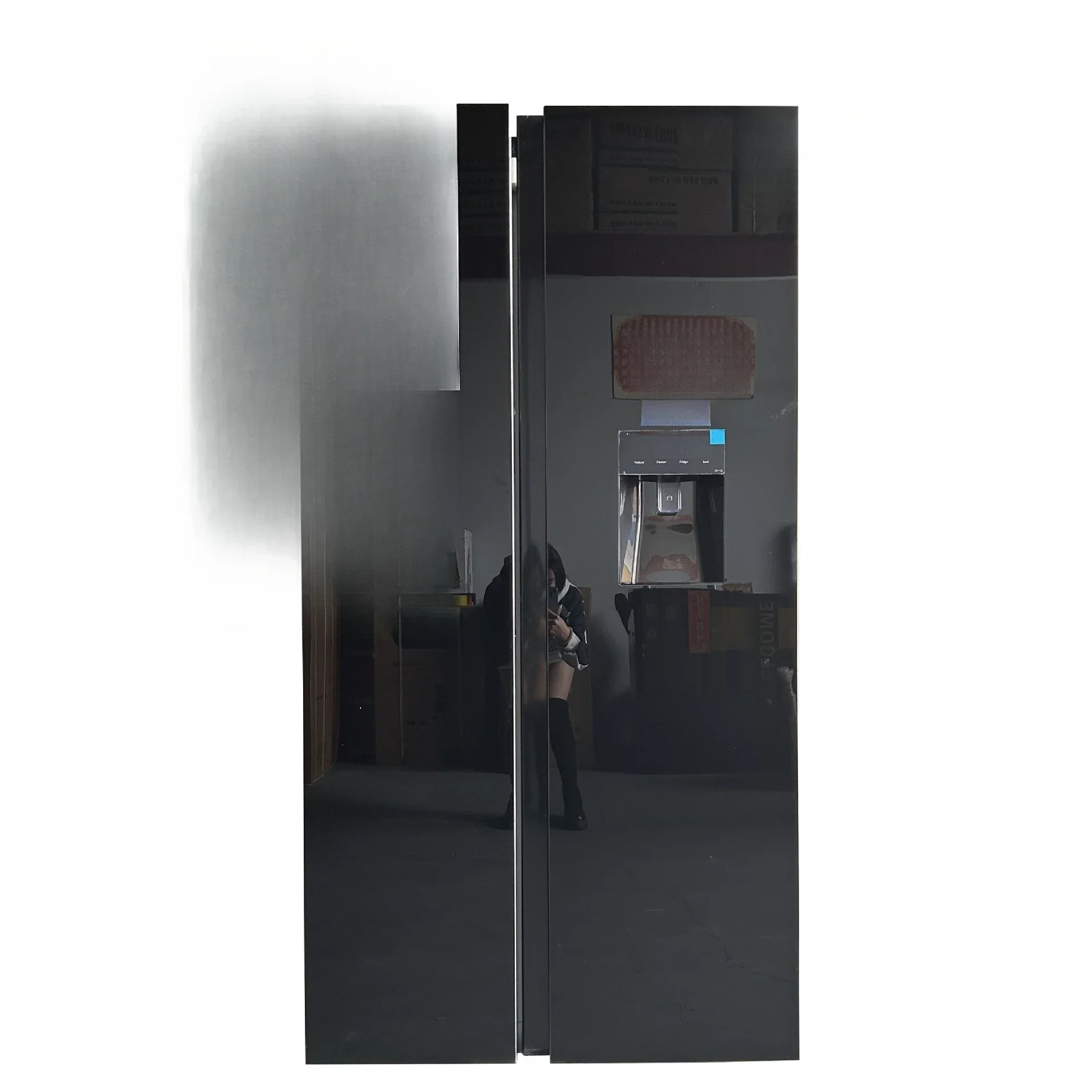 Opposite door with water dispenser, black tempered glass refrigerator, air-cooled and frost-free frequency conversion