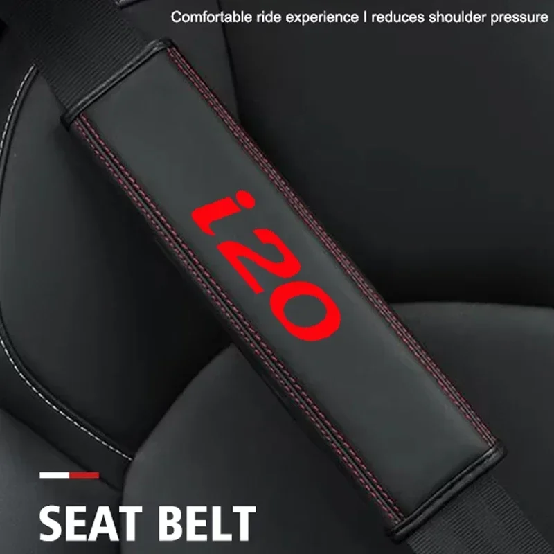 2PCS Leather Car Seat Belt Comfortable Cushions Styling Shoulder Cover Protection Pad for Hyundai I20 Badge Auto Accessories
