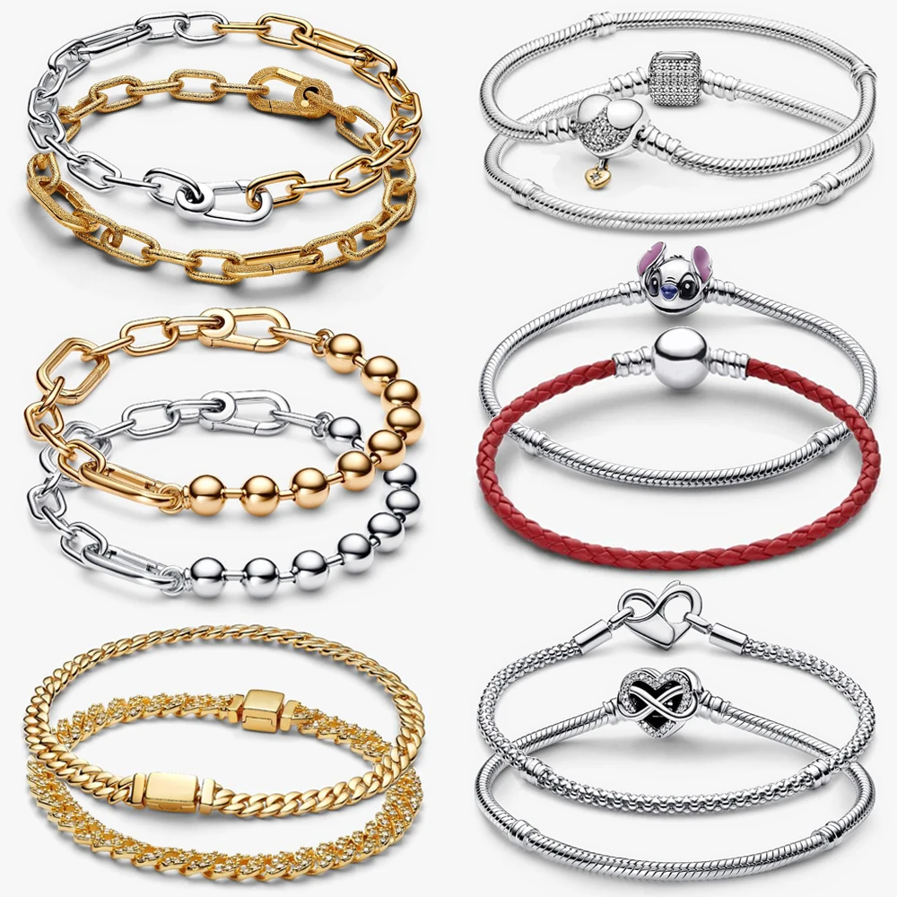 

2026 New 925 Silver Eternal Heart Snowflake Beaded Leather Rope Cuban Double Loop Bracelet DIY Exquisite Charm Jewelry Gift