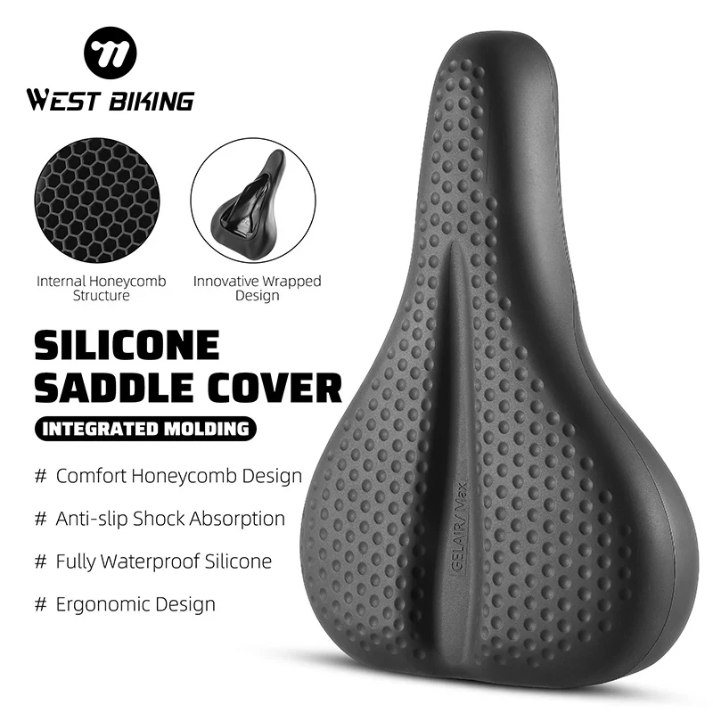 WEST BIKING Fully Silicone Bicycle Saddle Cover Comfortable Honeycomb Shock Absorption Integrated MTB Bike Seat Cushion Cover