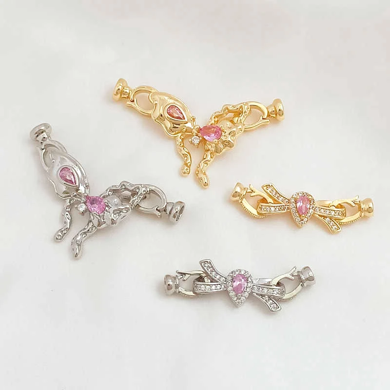 Brass Coated Gold Zircon Inlay Butterfly Shaped Connecting Buckle DIY Jewelry Making Necklace, Bracelet, Clothing Accessory