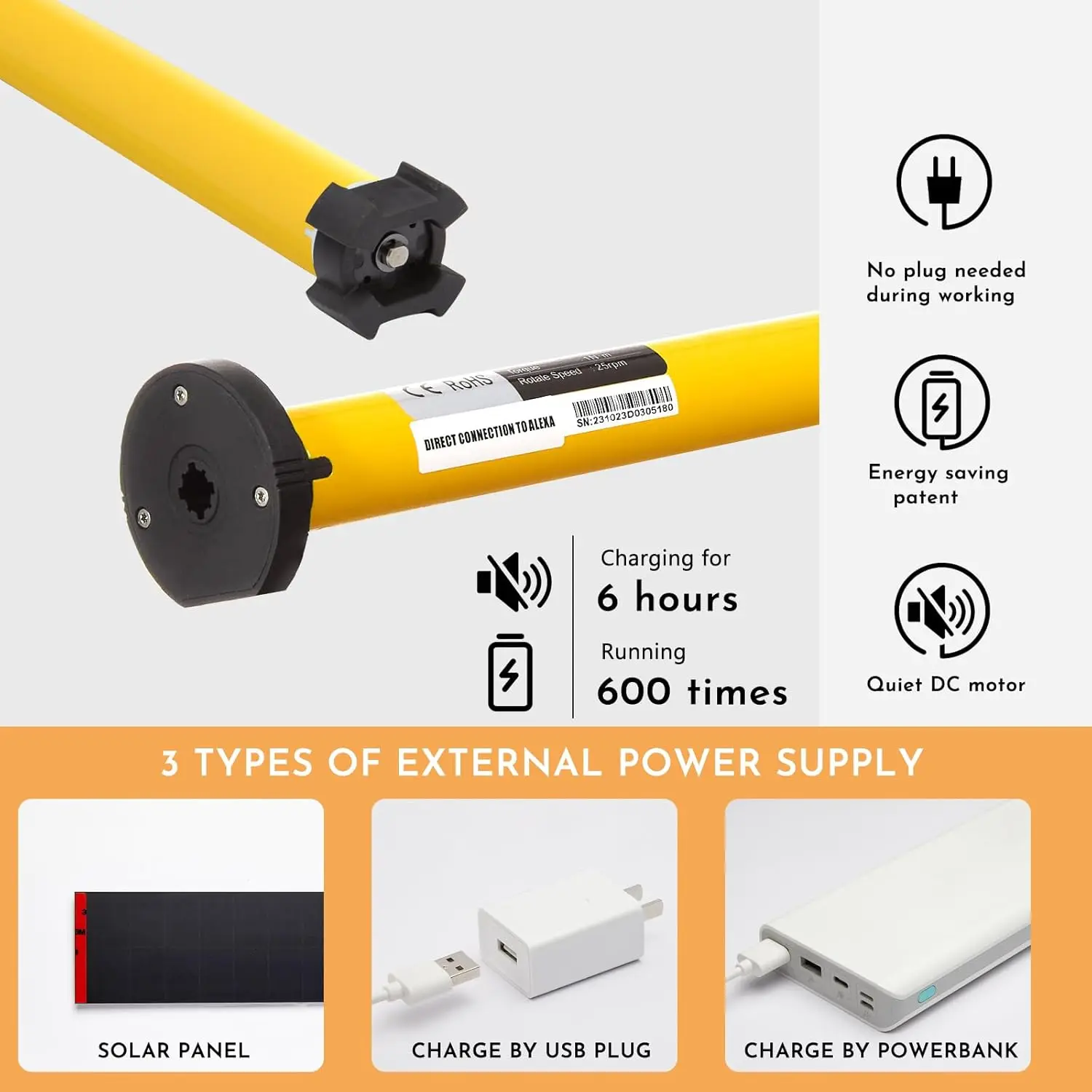 AOK MATTER Smart Zigbee RF433 Remote Bluetooth & Voice Control Battery Powered 25mm Motorized Roller Shutter Curtain Motor
