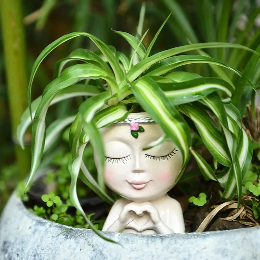 Pot de fleurs haut de gamme en résine, pot à plantes en forme de visage de fille avec trou de drainage, pot à succulentes mignon et unique pour la décoration intérieure et extérieure
