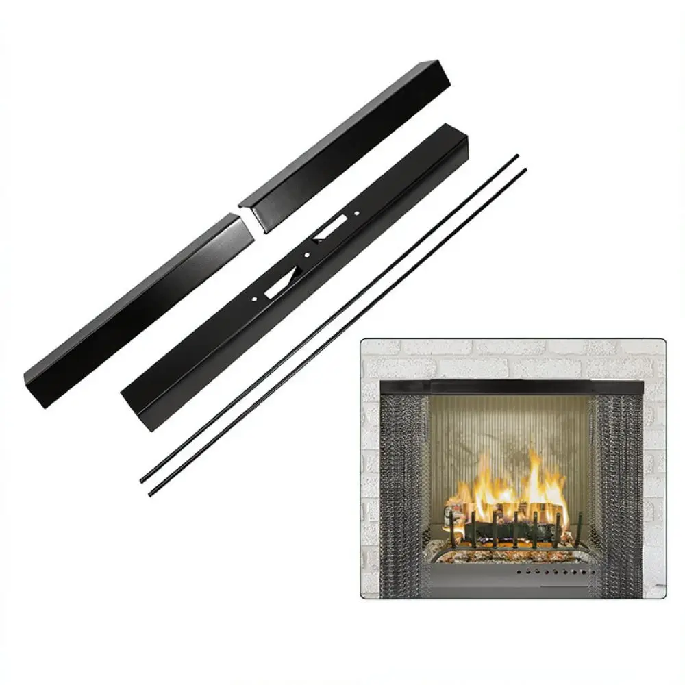 Fireplace Mesh Drapery Rod Kit Adjustable Carbon Steel Spark Support Practical Hearth Hanging Accessories