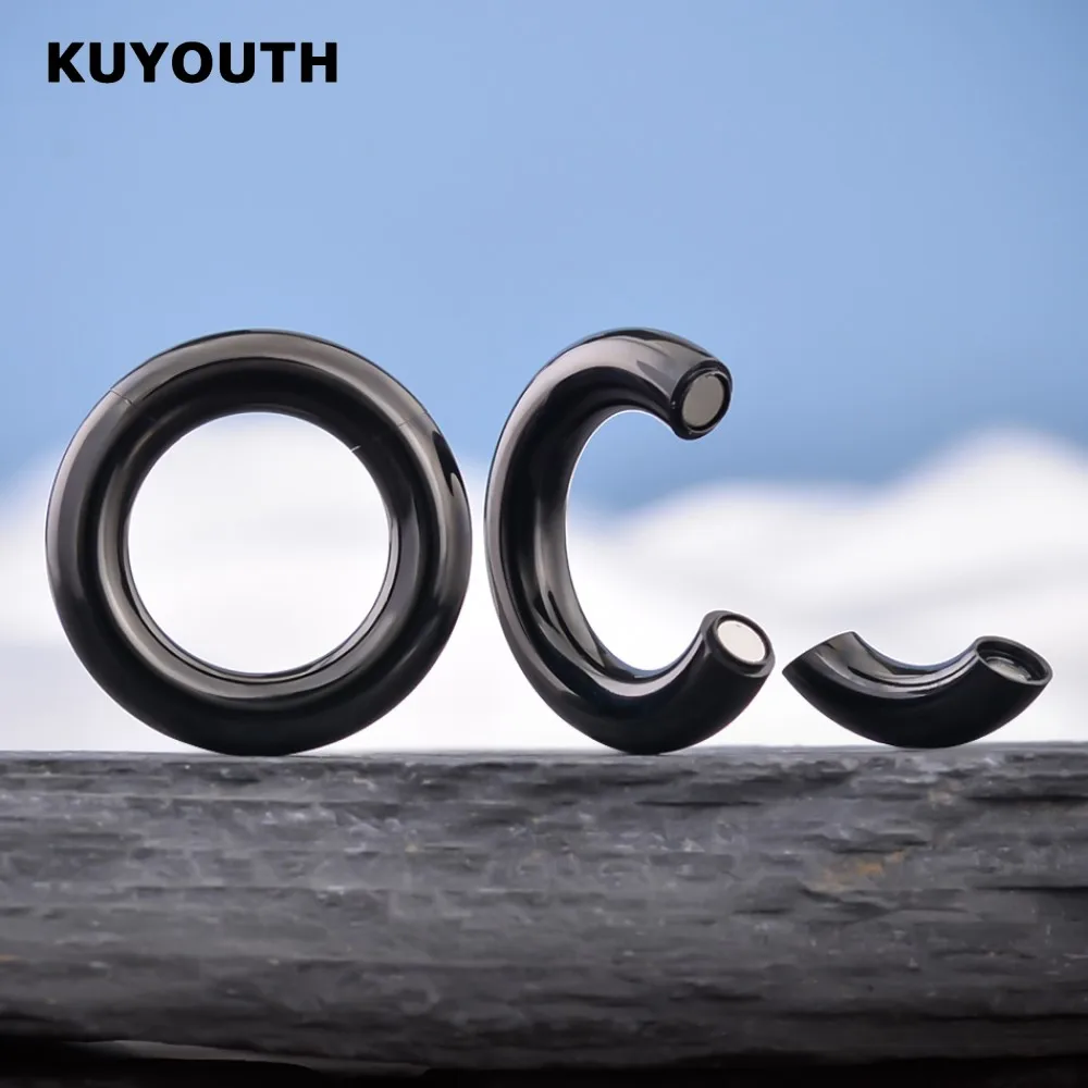 

KUYOUTH Seamless Stainless Steel Ring Magnet Ear Weight Gauges Simple Expanders Earring Piercing Body Jewelry Stretchers 1Pair