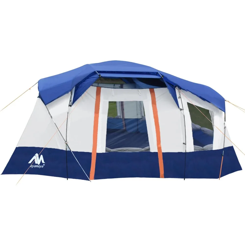 10 Person Tent Waterproof Multi Room Large Family Camping Tents with Skylight & Removable Rainfly, Portable Huge Cabin Tent