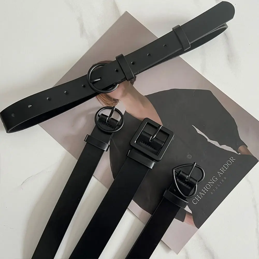 Black Women Waist Belts All-match Punk PU Leather Metal Buckle Jeans Belt Wide Side Korean Waistbands Dress Decoration